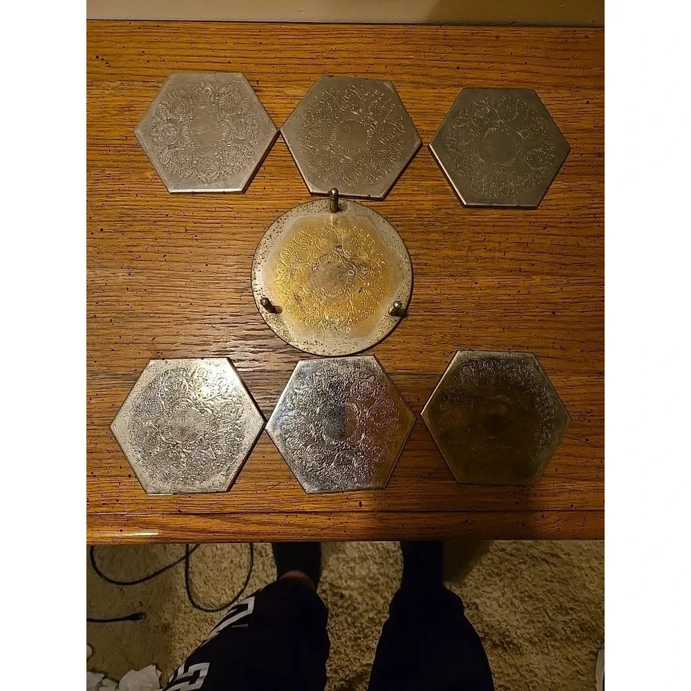 vintage hexagonal‎ coaster set